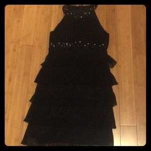 Mid length little black dress w/ layered skirt